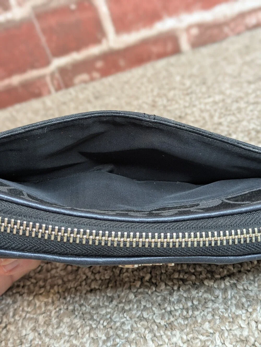 Coach Ashley Y2K Zip Around Accordion Wallet Black Signature C Canvas Clutch